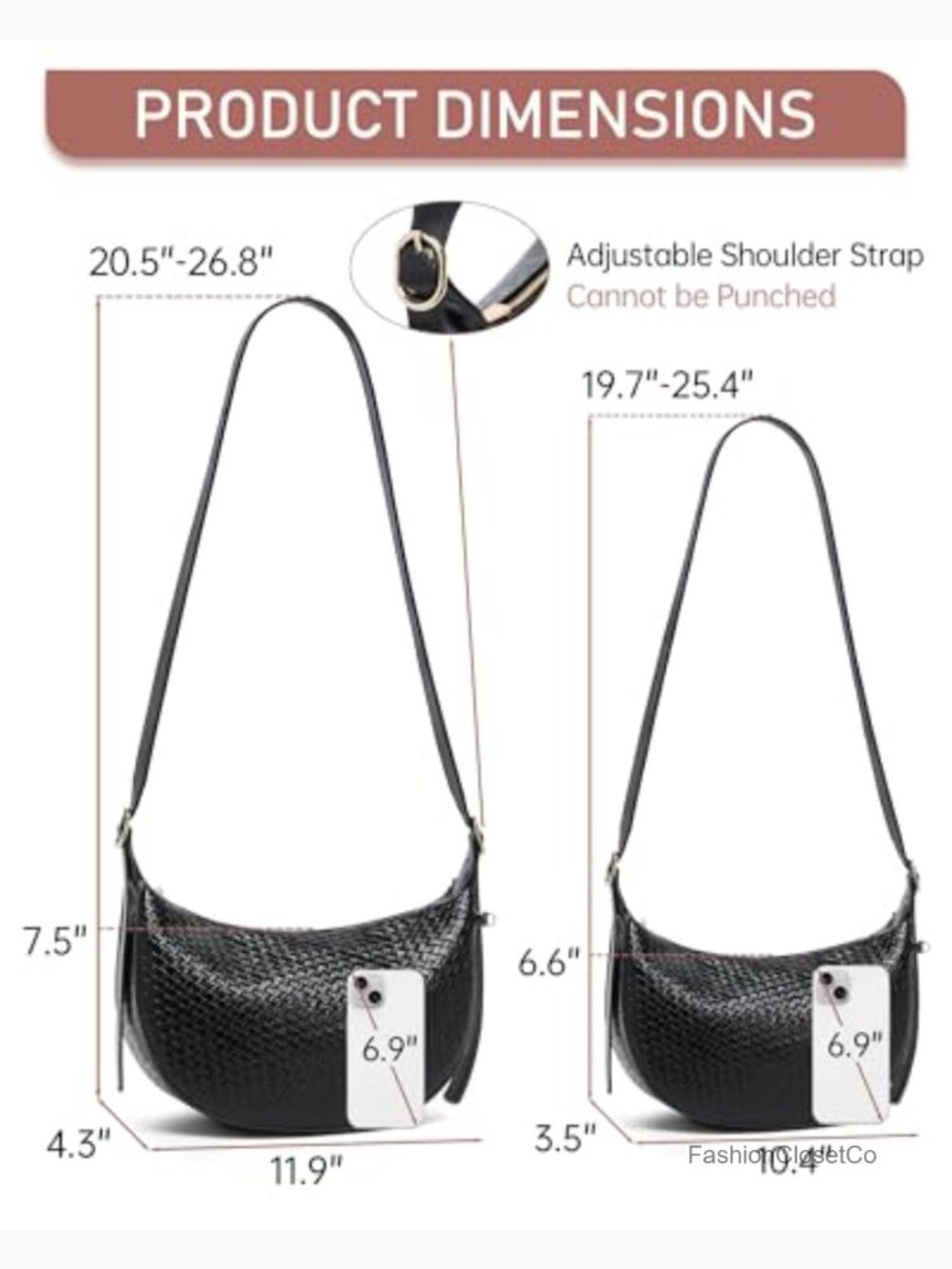 Woven Crescent Shoulder Bag 2PC Vegan Leather Hobo Crossbody Handbag with Small - Picture 4 of 7